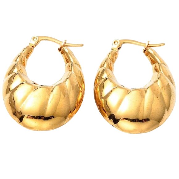 1 3/8 Inch 35mm Hoop Gold Tone Pierced Post Earrings - Picture 1 of 5